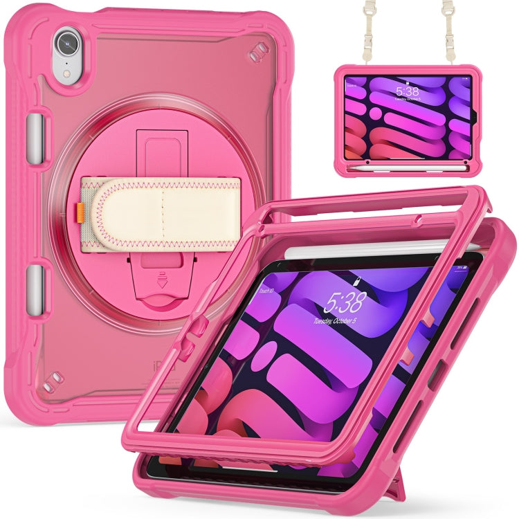 For iPad mini 6 / mini 2024 Heavy Duty Hybrid Tablet Case with Hand Grip & Strap(Rose Red) by bashfashion