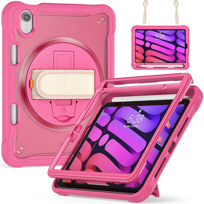 For iPad mini 6 / mini 2024 Heavy Duty Hybrid Tablet Case with Hand Grip & Strap(Rose Red) by bashfashion