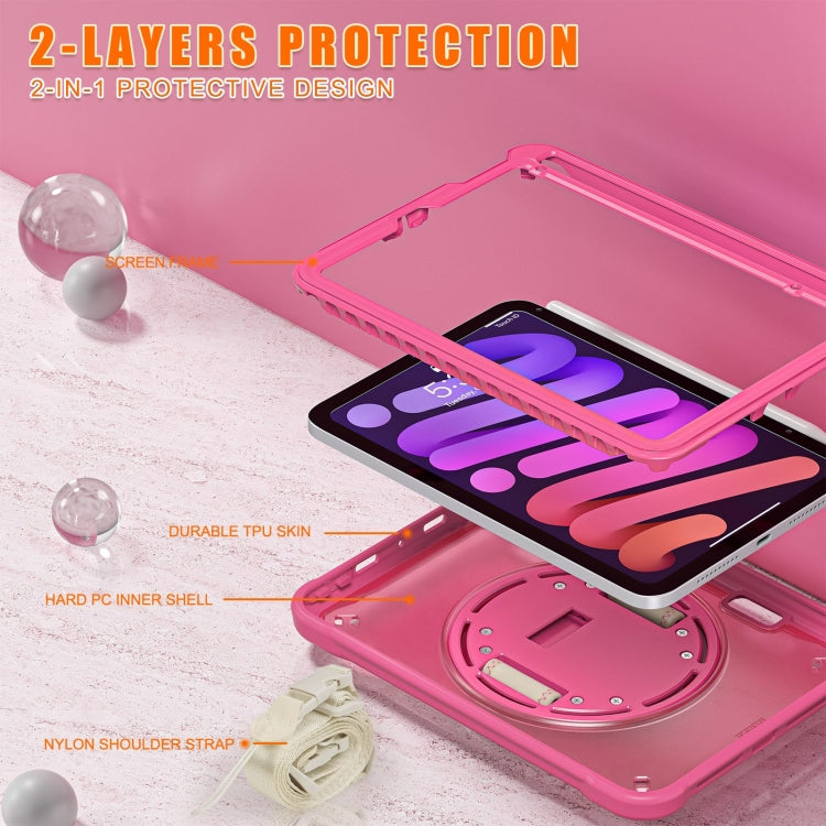 For iPad mini 6 / mini 2024 Heavy Duty Hybrid Tablet Case with Hand Grip & Strap(Rose Red) by bashfashion