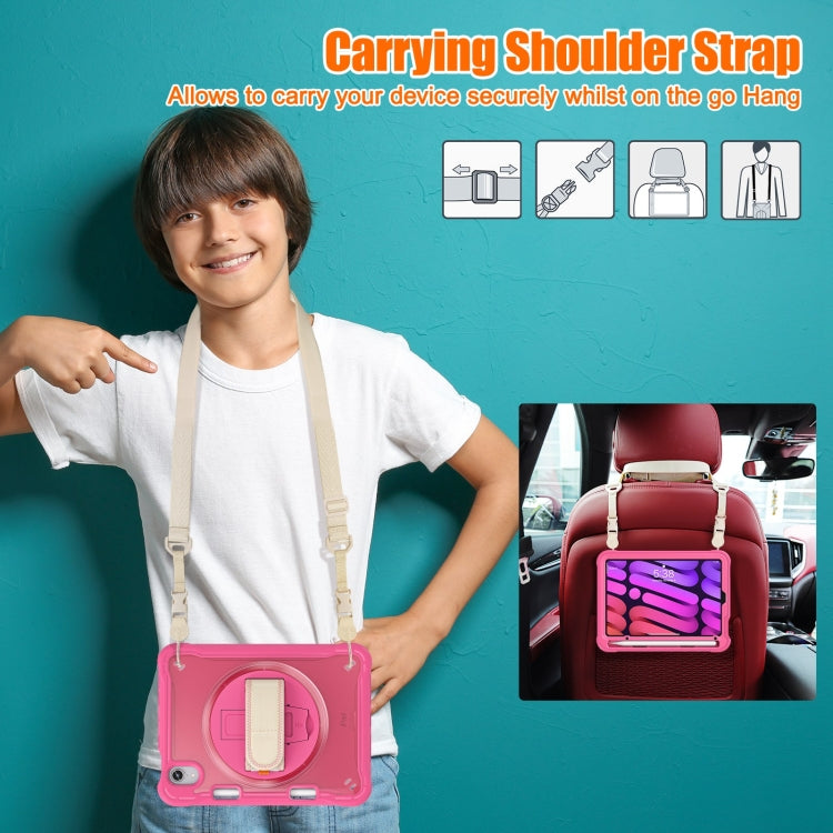 For iPad mini 6 / mini 2024 Heavy Duty Hybrid Tablet Case with Hand Grip & Strap(Rose Red) by bashfashion