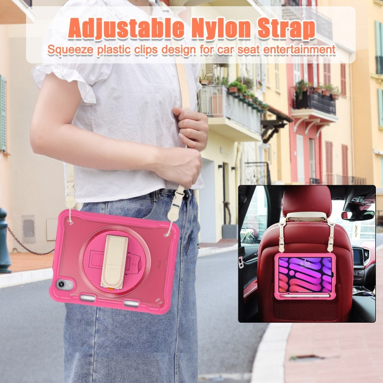 For iPad mini 6 / mini 2024 Heavy Duty Hybrid Tablet Case with Hand Grip & Strap(Rose Red) by bashfashion