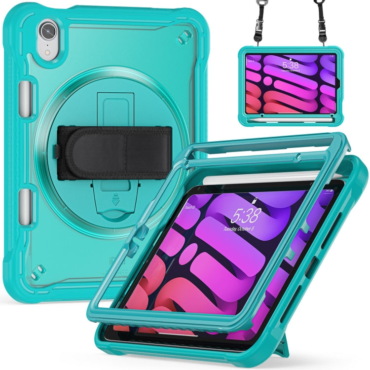 For iPad mini 6 / mini 2024 Heavy Duty Hybrid Tablet Case with Hand Grip & Strap(Light Blue) by bashfashion