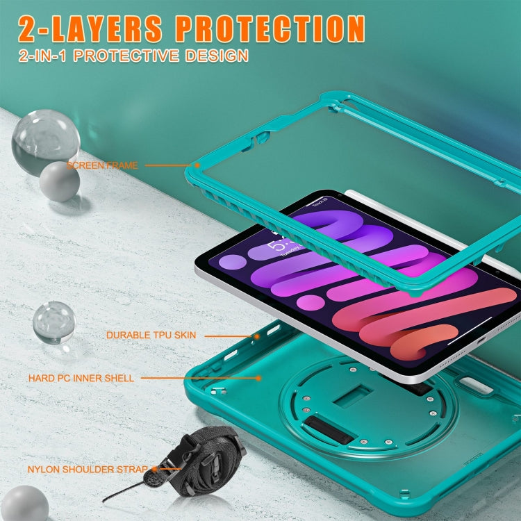 For iPad mini 6 / mini 2024 Heavy Duty Hybrid Tablet Case with Hand Grip & Strap(Light Blue) by bashfashion