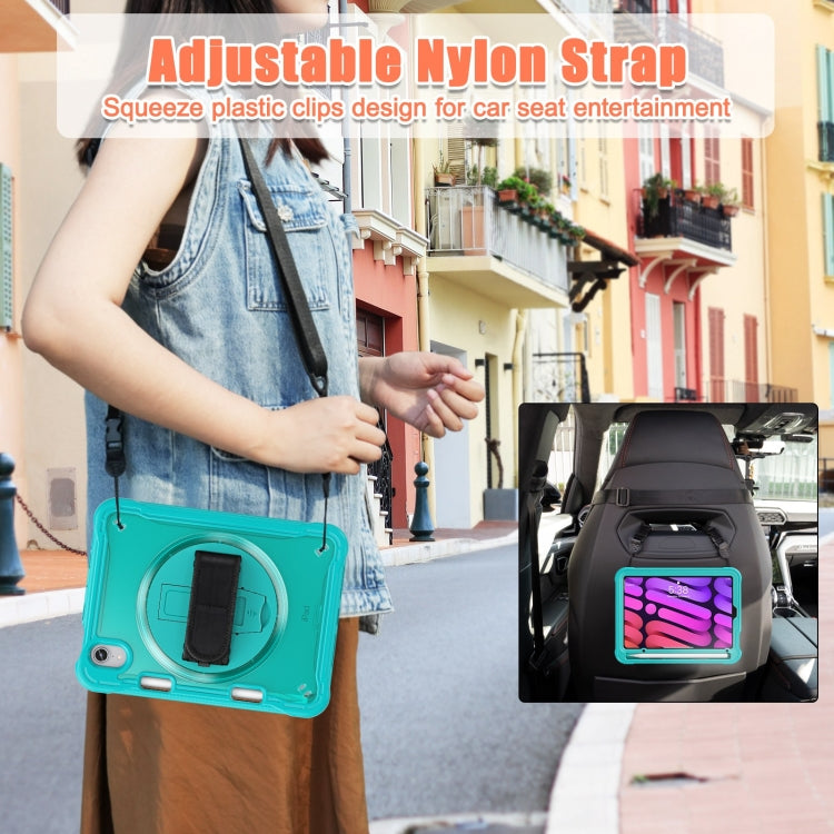 For iPad mini 6 / mini 2024 Heavy Duty Hybrid Tablet Case with Hand Grip & Strap(Light Blue) by bashfashion