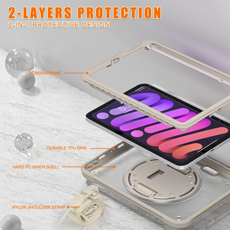 For iPad mini 6 / mini 2024 Heavy Duty Hybrid Tablet Case with Hand Grip & Strap(Khaki) by bashfashion