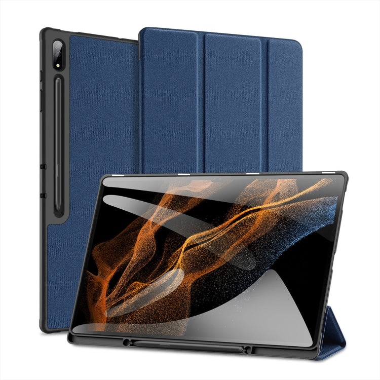 For Samsung Galaxy Tab S10 Ultra / S9 Ultra DUX DUCIS Domo Series Cloth Texture Magnetic Leather Tablet Case(Blue) by DUX DUCIS