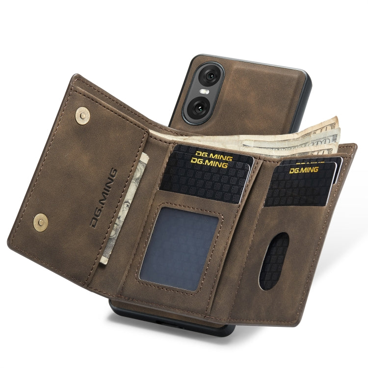 For Sony Xperia 10 VI DG.MING M1 Series 3-Fold Multi Card Wallet + Magnetic Phone Case(Coffee) by DG.MING