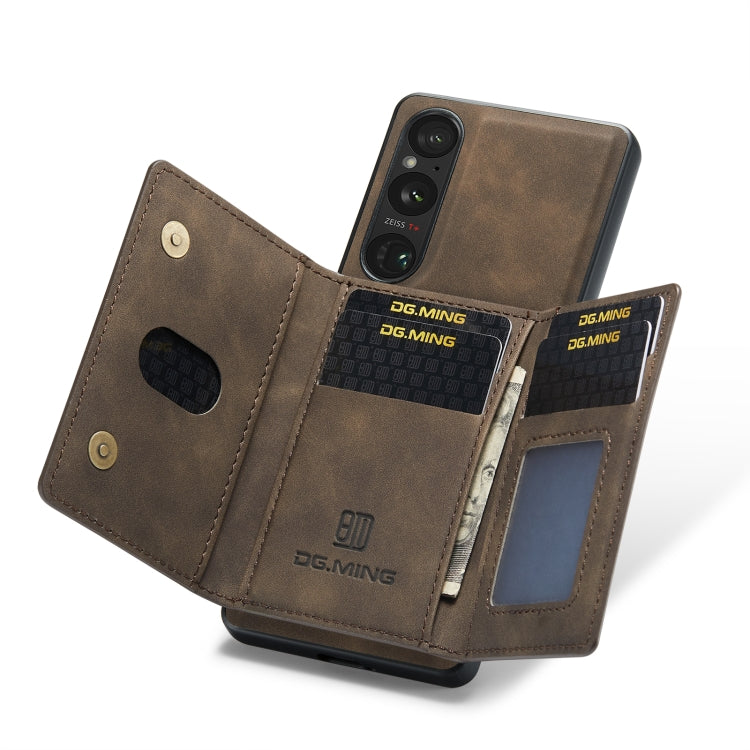 For Sony Xperia 1 VI DG.MING M2 Series 3-Fold Multi Card Bag + Magnetic Phone Case(Coffee) by DG.MING