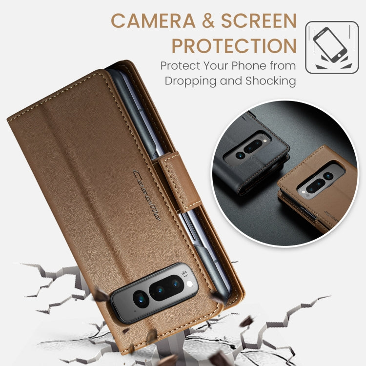 For Google Pixel Fold CaseMe 023 Butterfly Buckle Litchi Texture RFID Anti-theft Leather Phone Case(Brown) by CaseMe