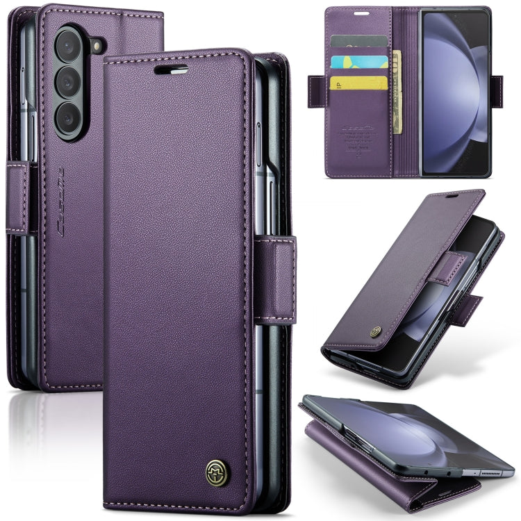 For Samsung Galaxy Z Fold5 CaseMe 023 Butterfly Buckle Litchi Texture RFID Anti-theft Leather Phone Case(Pearly Purple) by CaseMe