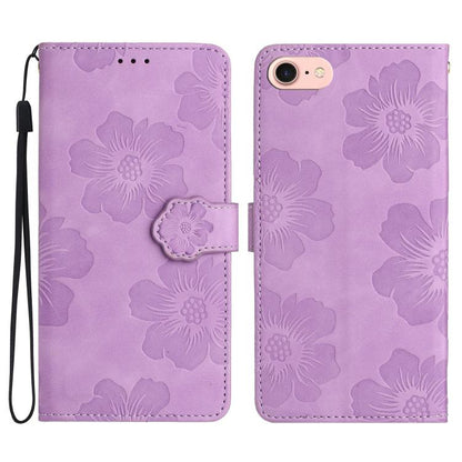 For iPhone 16e Flower Embossing Pattern Leather Phone Case(Purple) by bashfashion