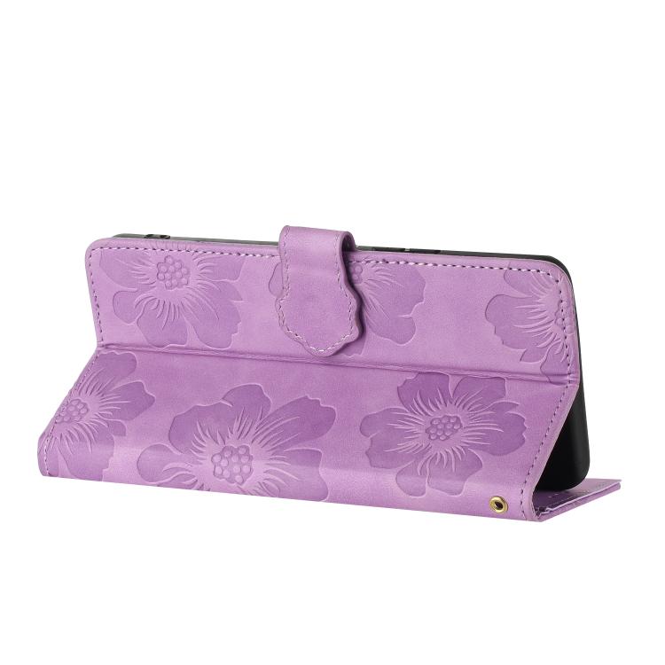 For iPhone 16e Flower Embossing Pattern Leather Phone Case(Purple) by bashfashion