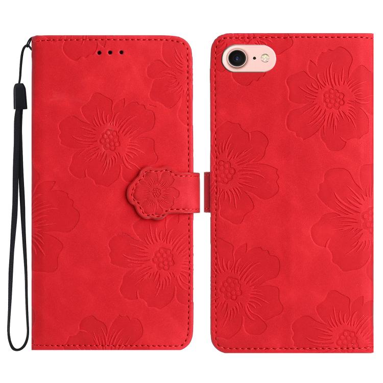For iPhone 16e Flower Embossing Pattern Leather Phone Case(Red) by bashfashion
