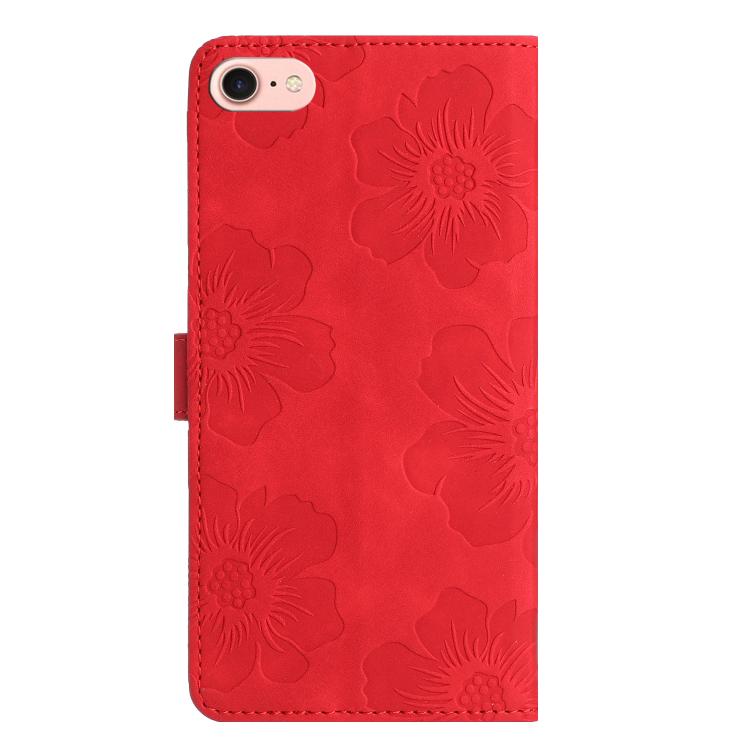 For iPhone 16e Flower Embossing Pattern Leather Phone Case(Red) by bashfashion