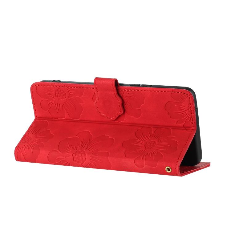 For iPhone 16e Flower Embossing Pattern Leather Phone Case(Red) by bashfashion