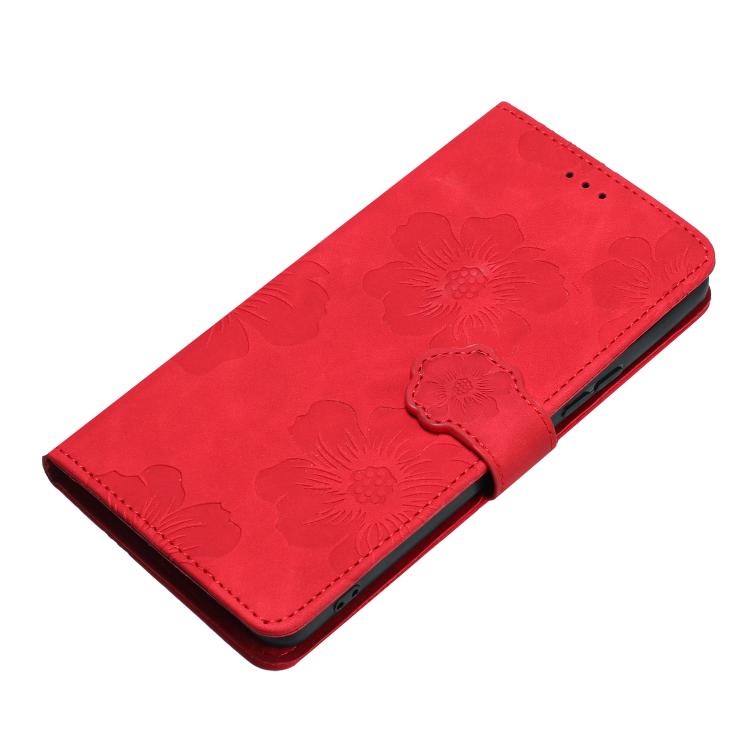 For iPhone 16e Flower Embossing Pattern Leather Phone Case(Red) by bashfashion