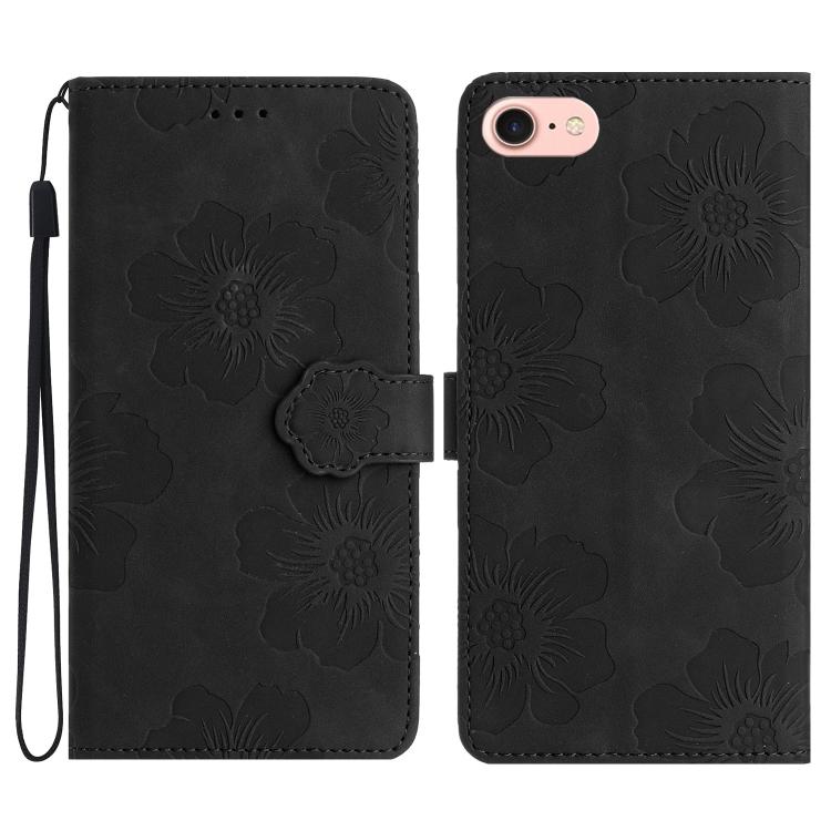 For iPhone 16e Flower Embossing Pattern Leather Phone Case(Black) by bashfashion
