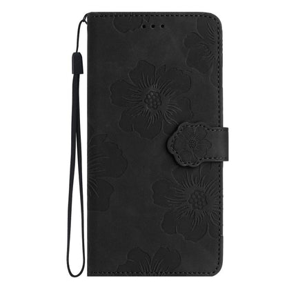 For iPhone 16e Flower Embossing Pattern Leather Phone Case(Black) by bashfashion