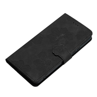 For iPhone 16e Flower Embossing Pattern Leather Phone Case(Black) by bashfashion