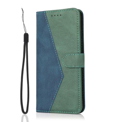 For iPhone 16e Dual-color Stitching Leather Phone Case(Blue Green) by bashfashion