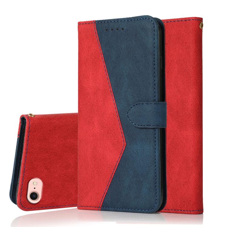 For iPhone 16e Dual-color Stitching Leather Phone Case(Red Blue) by bashfashion