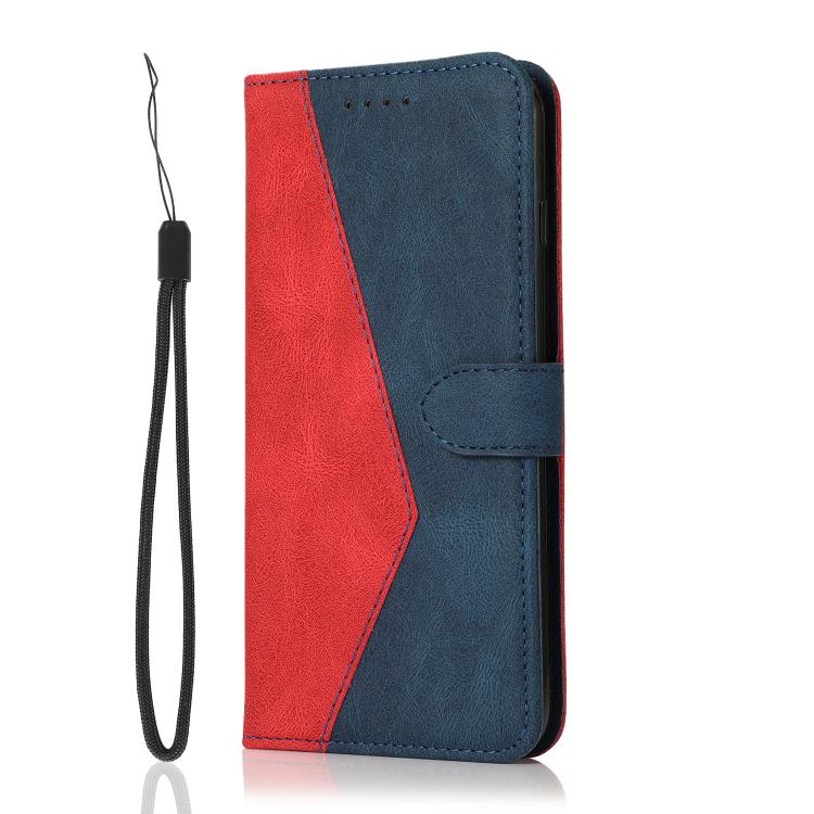 For iPhone 16e Dual-color Stitching Leather Phone Case(Red Blue) by bashfashion