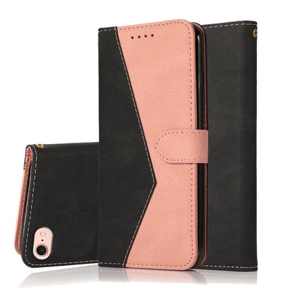 For iPhone 16e Dual-color Stitching Leather Phone Case(Black Rose Gold) by bashfashion