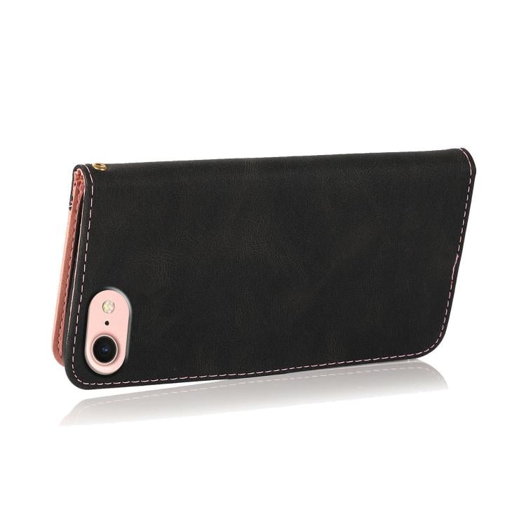 For iPhone 16e Dual-color Stitching Leather Phone Case(Black Rose Gold) by bashfashion