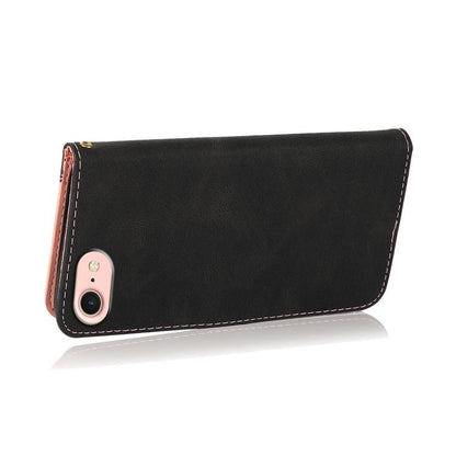 For iPhone 16e Dual-color Stitching Leather Phone Case(Black Rose Gold) by bashfashion