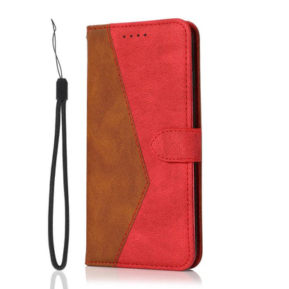 For iPhone 16e Dual-color Stitching Leather Phone Case(Brown Red) by bashfashion