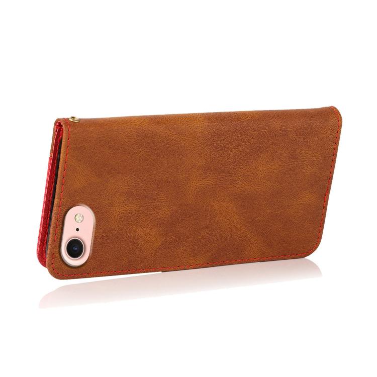 For iPhone 16e Dual-color Stitching Leather Phone Case(Brown Red) by bashfashion