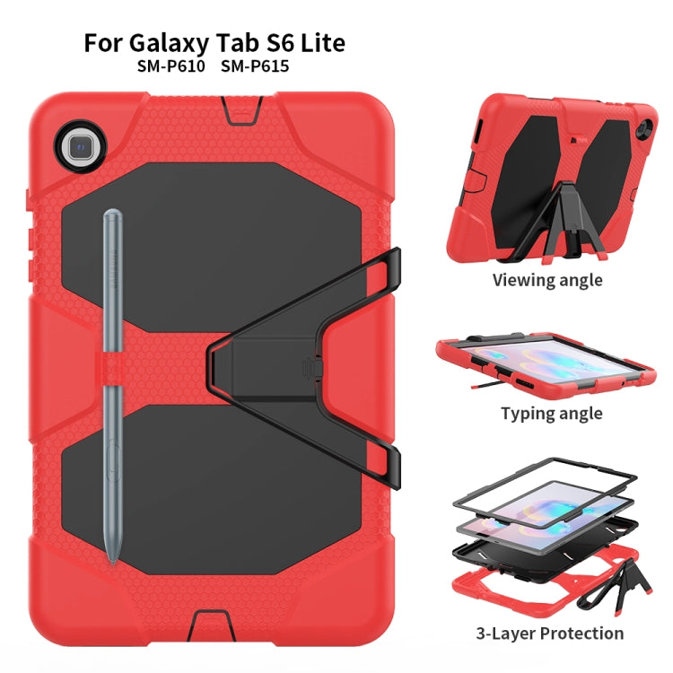 For Samsung Galaxy Tab S6 Lite P610 Shockproof Colorful Silicon + PC Protective Case with Holder & Pen Slot(Red) by bashfashion