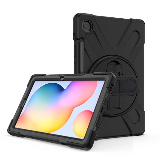 For Samsung Galaxy Tab S6 Lite P610 Shockproof Colorful Silicone + PC Protective Case with Holder & Shoulder Strap & Hand Strap & Pen Slot(Black) by bashfashion