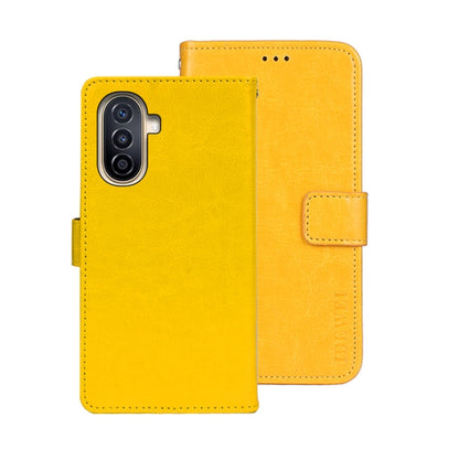 For Huawei nova Y71 idewei Crazy Horse Texture Leather Phone Case with Holder(Yellow) by idewei
