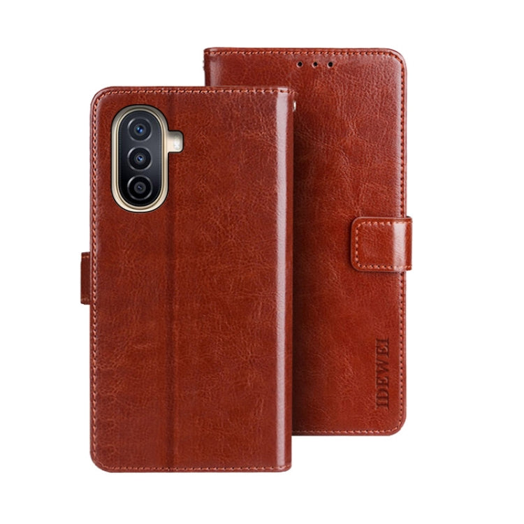 For Huawei nova Y71 idewei Crazy Horse Texture Leather Phone Case with Holder(Brown) by idewei