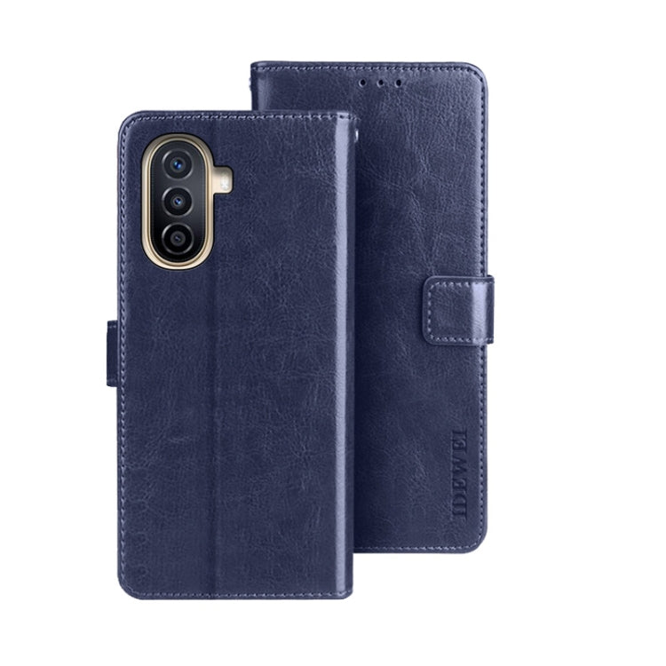 For Huawei nova Y71 idewei Crazy Horse Texture Leather Phone Case with Holder(Blue) by idewei