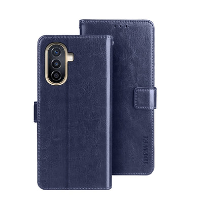For Huawei nova Y71 idewei Crazy Horse Texture Leather Phone Case with Holder(Blue) by idewei