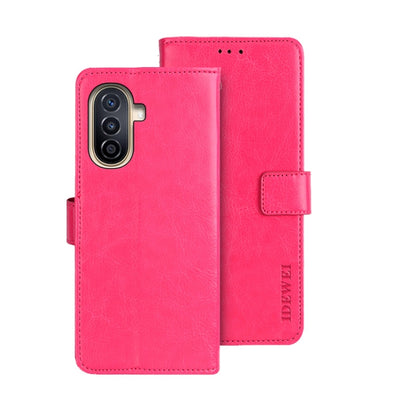 For Huawei nova Y71 idewei Crazy Horse Texture Leather Phone Case with Holder(Rose Red) by idewei