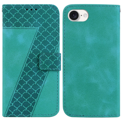 For iPhone 16e Seven-shaped Embossed Leather Phone Case(Green) by bashfashion