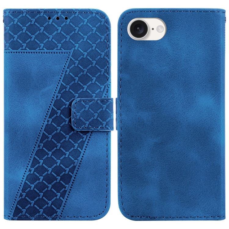 For iPhone 16e Seven-shaped Embossed Leather Phone Case(Blue) by bashfashion