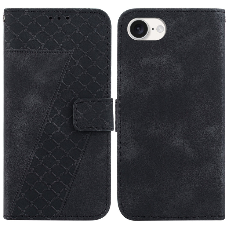 For iPhone 16e Seven-shaped Embossed Leather Phone Case(Black) by bashfashion