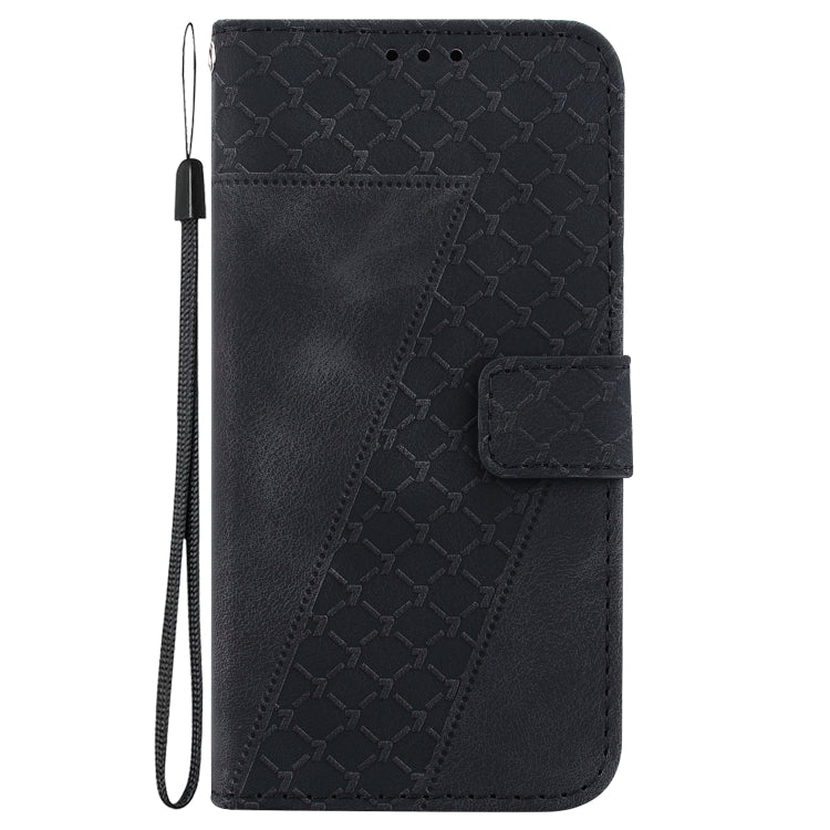 For iPhone 16e Seven-shaped Embossed Leather Phone Case(Black) by bashfashion
