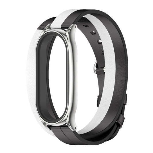 For Xiaomi Mi Band 6 / 5 / 4 / 3 Mijobs Plus Case Double-Loop Leather Watch Band(Black+White+Silver) by MIJOBS