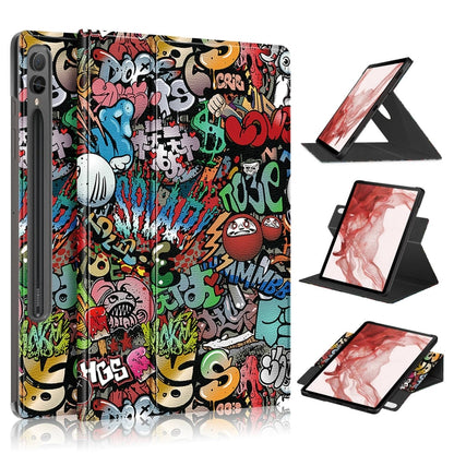For Samsung Galaxy Tab S9 360 Rotation Stand Painted Smart Leather Tablet Case(Graffiti) by bashfashion