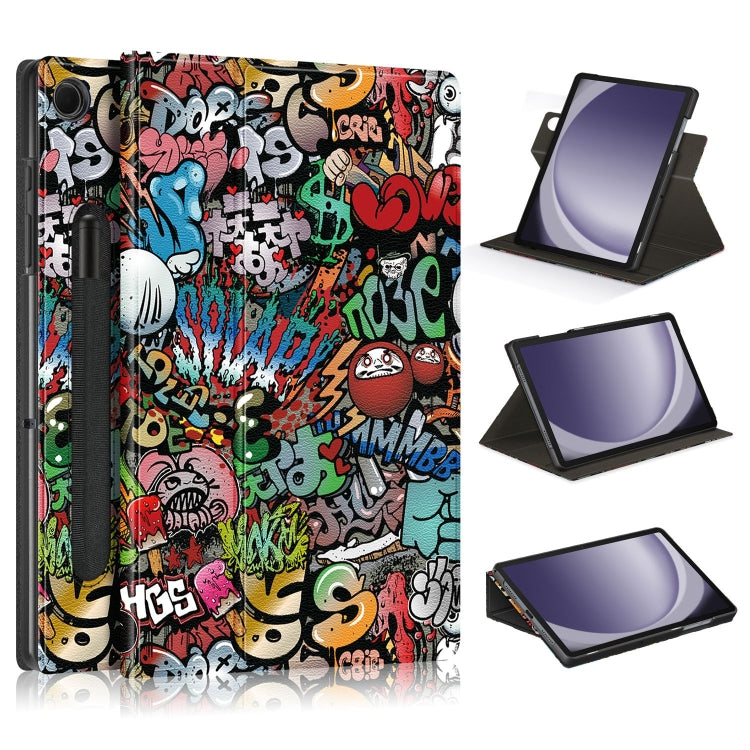 For Samsung Galaxy Tab A11+ / A9+ 360 Rotation Stand Painted Smart Leather Tablet Case(Graffiti) by bashfashion