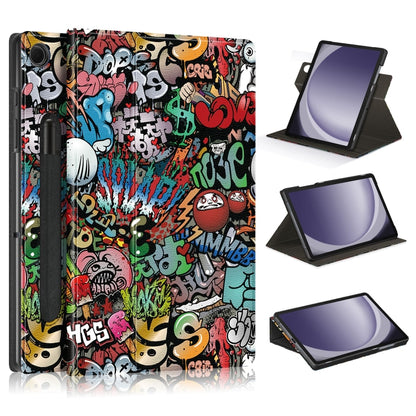 For Samsung Galaxy Tab A11+ / A9+ 360 Rotation Stand Painted Smart Leather Tablet Case(Graffiti) by bashfashion