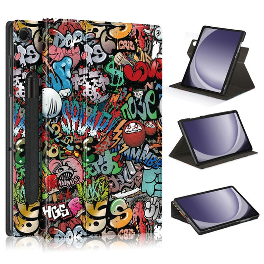 For Samsung Galaxy Tab A11+ / A9+ 360 Rotation Stand Painted Smart Leather Tablet Case(Graffiti) by bashfashion