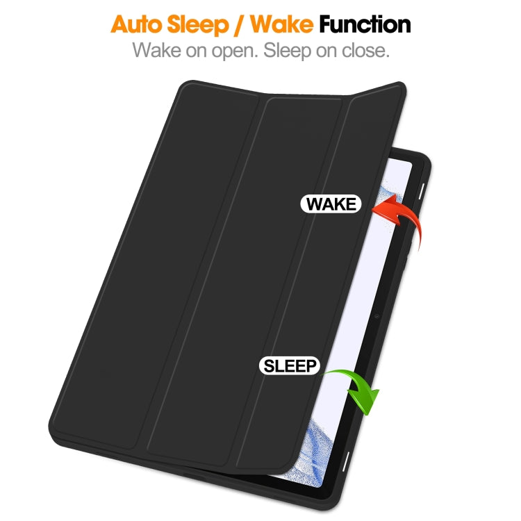 For Samsung Galaxy Tab S9 3-Fold Pure Color TPU Smart Leather Tablet Case with Pen Slot(Black) by bashfashion