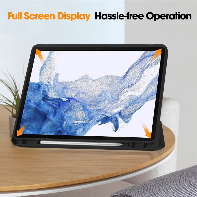 For Samsung Galaxy Tab S9 3-Fold Pure Color TPU Smart Leather Tablet Case with Pen Slot(Black) by bashfashion