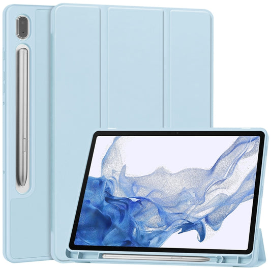 For Samsung Galaxy Tab S9 3-Fold Pure Color TPU Smart Leather Tablet Case with Pen Slot(Light Blue) by bashfashion
